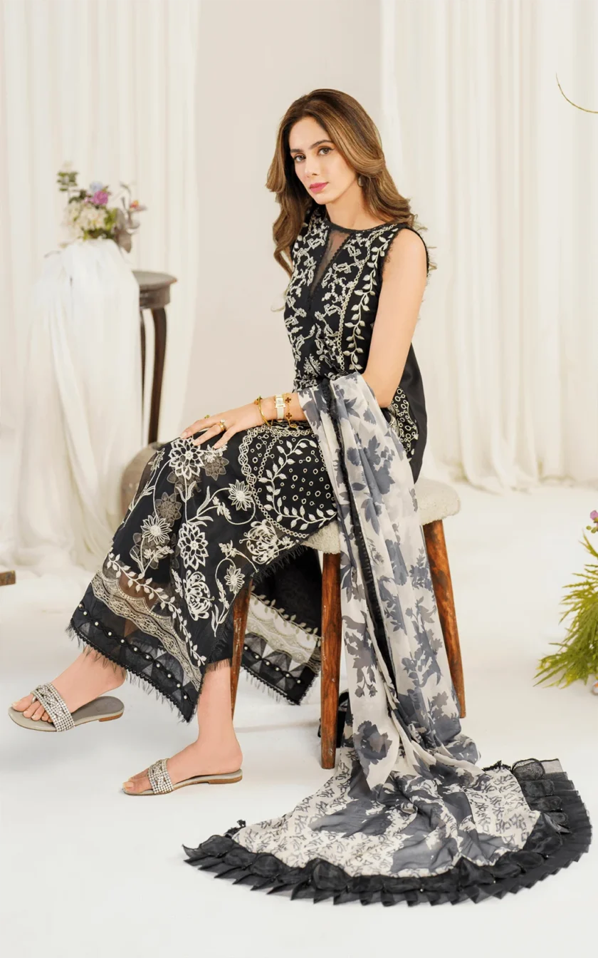 3Pc Unstitched Luxury Lawn Dress Dandelion by Asifa Nabeel - Image 7