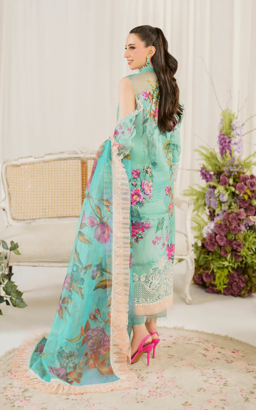 3Pc Unstitched Luxury Lawn Dress Water Lily by Asifa Nabeel - Image 8