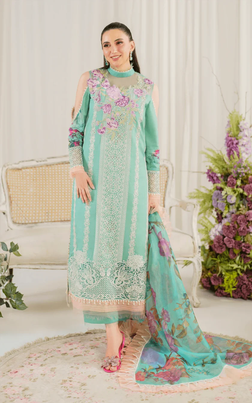 3Pc Unstitched Luxury Lawn Dress Water Lily by Asifa Nabeel - Image 2