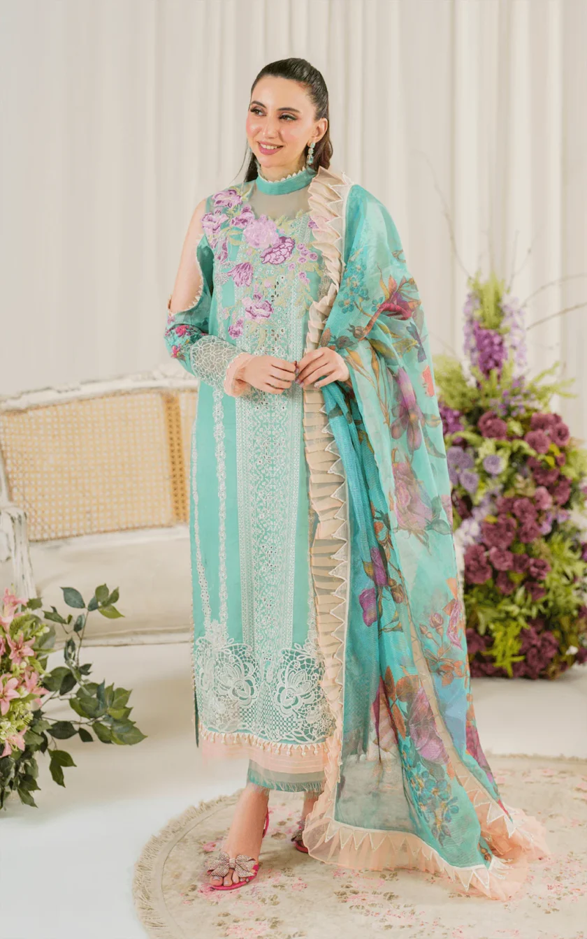 3Pc Unstitched Luxury Lawn Dress Water Lily by Asifa Nabeel - Image 3