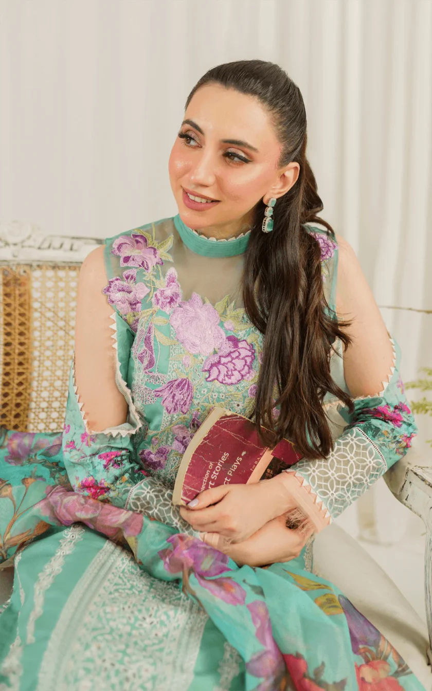 3Pc Unstitched Luxury Lawn Dress Water Lily by Asifa Nabeel - Image 6