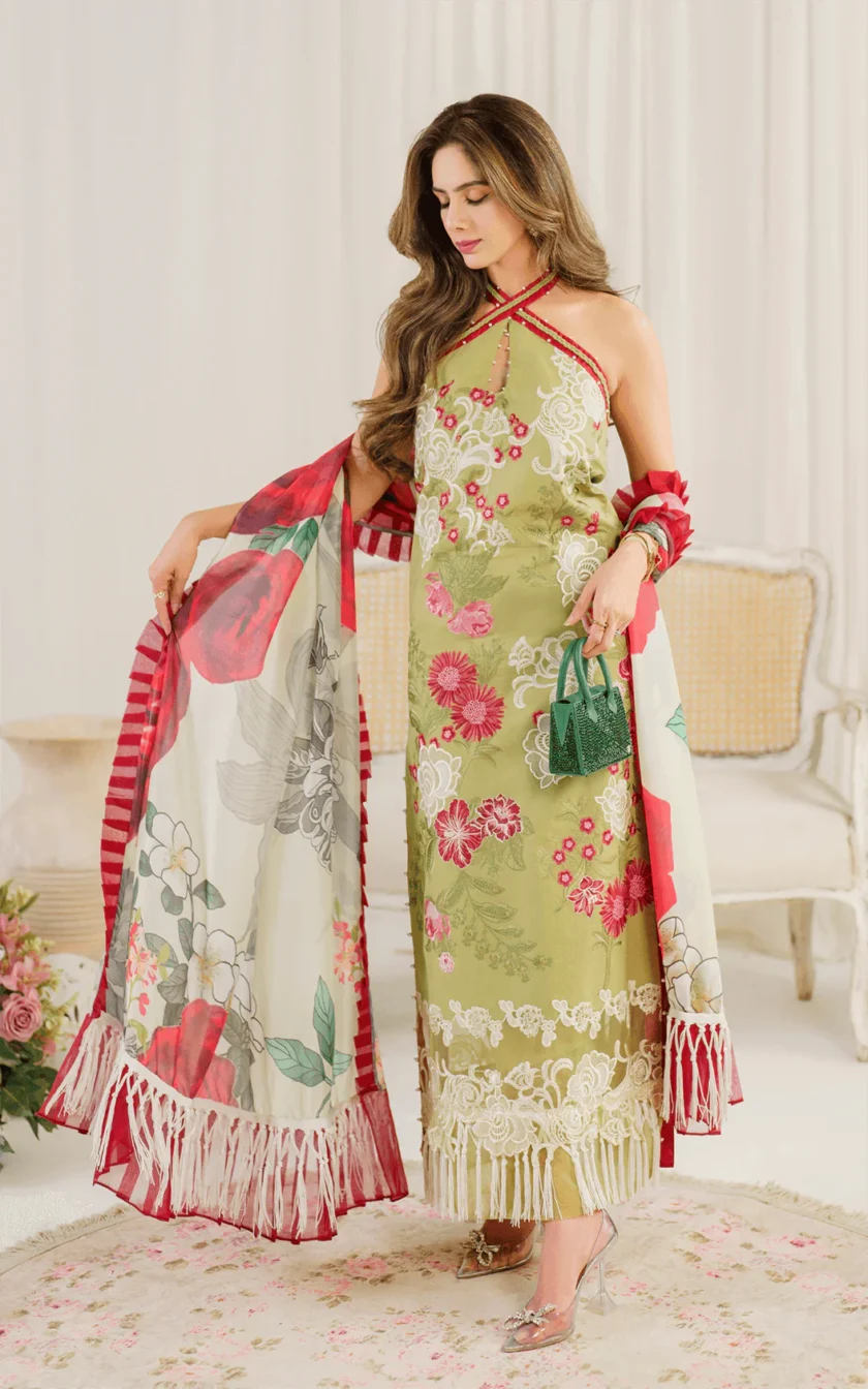 3Pc Unstitched Luxury Lawn Dress Cosmos by Asifa Nabeel - Image 4