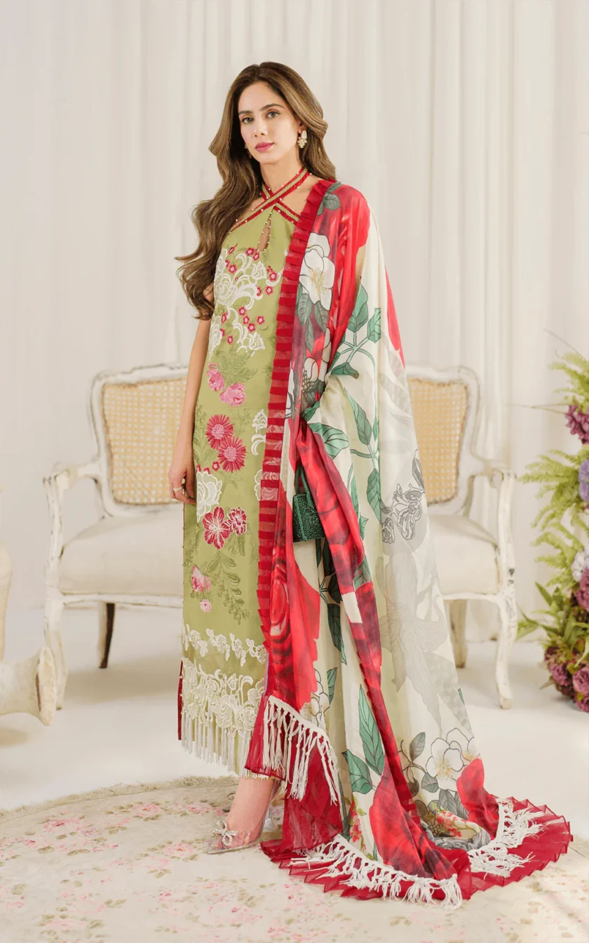 3Pc Unstitched Luxury Lawn Dress Cosmos by Asifa Nabeel - Image 5