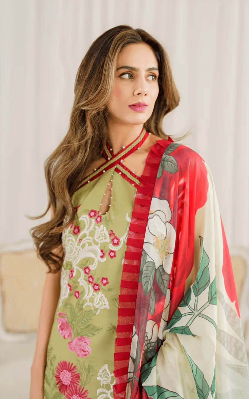 3Pc Unstitched Luxury Lawn Dress Cosmos by Asifa Nabeel - Image 8