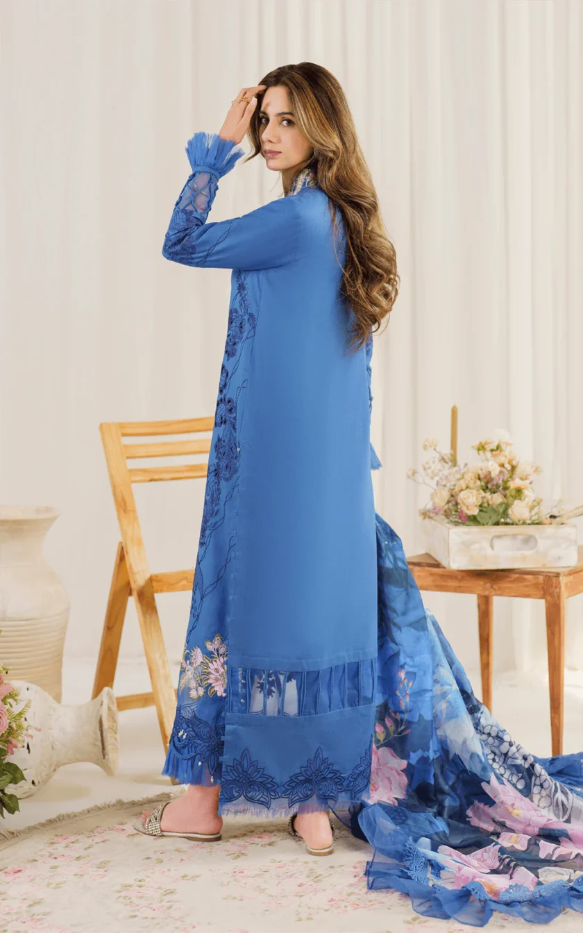 3Pc Unstitched Luxury Lawn Dress Peri Winkle by Asifa Nabeel - Image 4