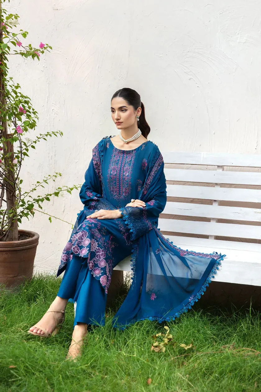 3 Pc Unstitched Embroidered Lawn Dress Ramsha Riwayat RR08 - Image 5