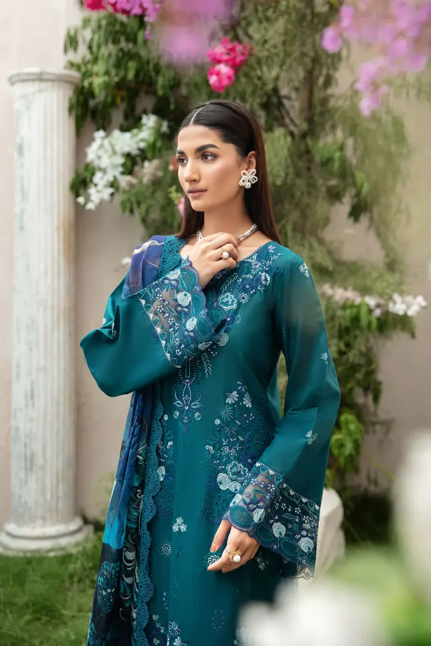 3 Pc Unstitched Embroidered Lawn Dress Ramsha Riwayat RR02 - Image 3