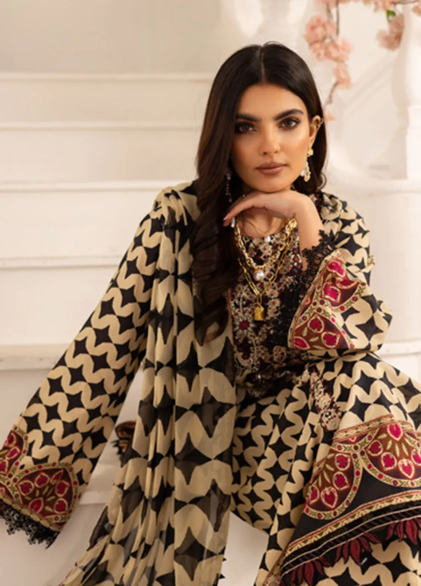 Unstitched 3 Pc Embroidered Lawn Dress Aafreen by Riaz Arts AF06 - Image 3