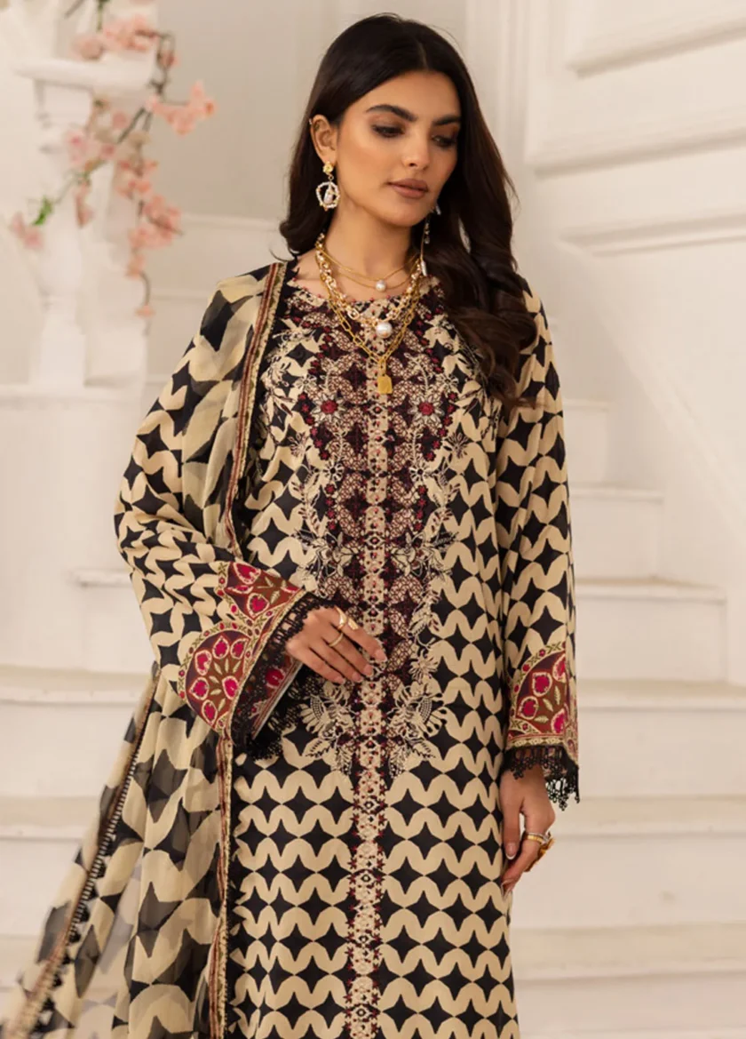 Unstitched 3 Pc Embroidered Lawn Dress Aafreen by Riaz Arts AF06 - Image 4