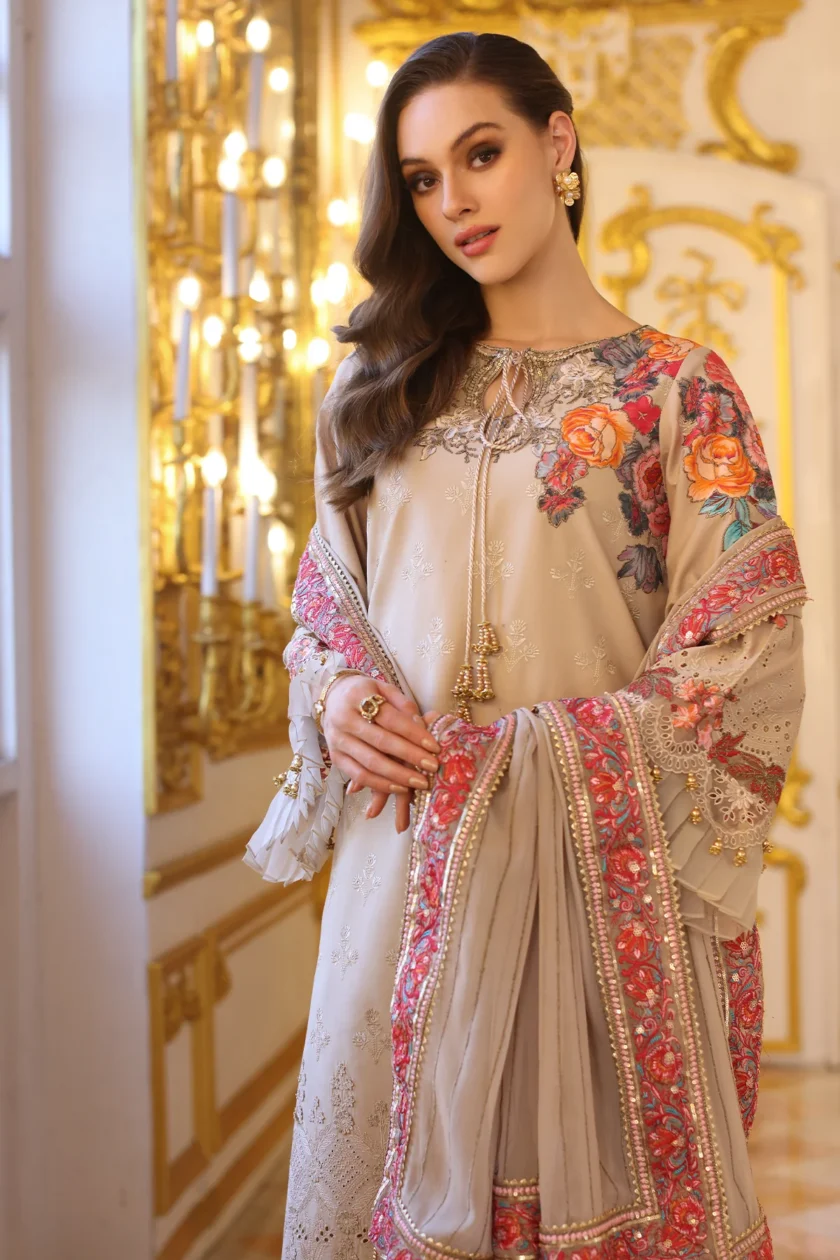 Unstitched Embroidered Lawn Dress Charizma Tabeer 01 - Image 4