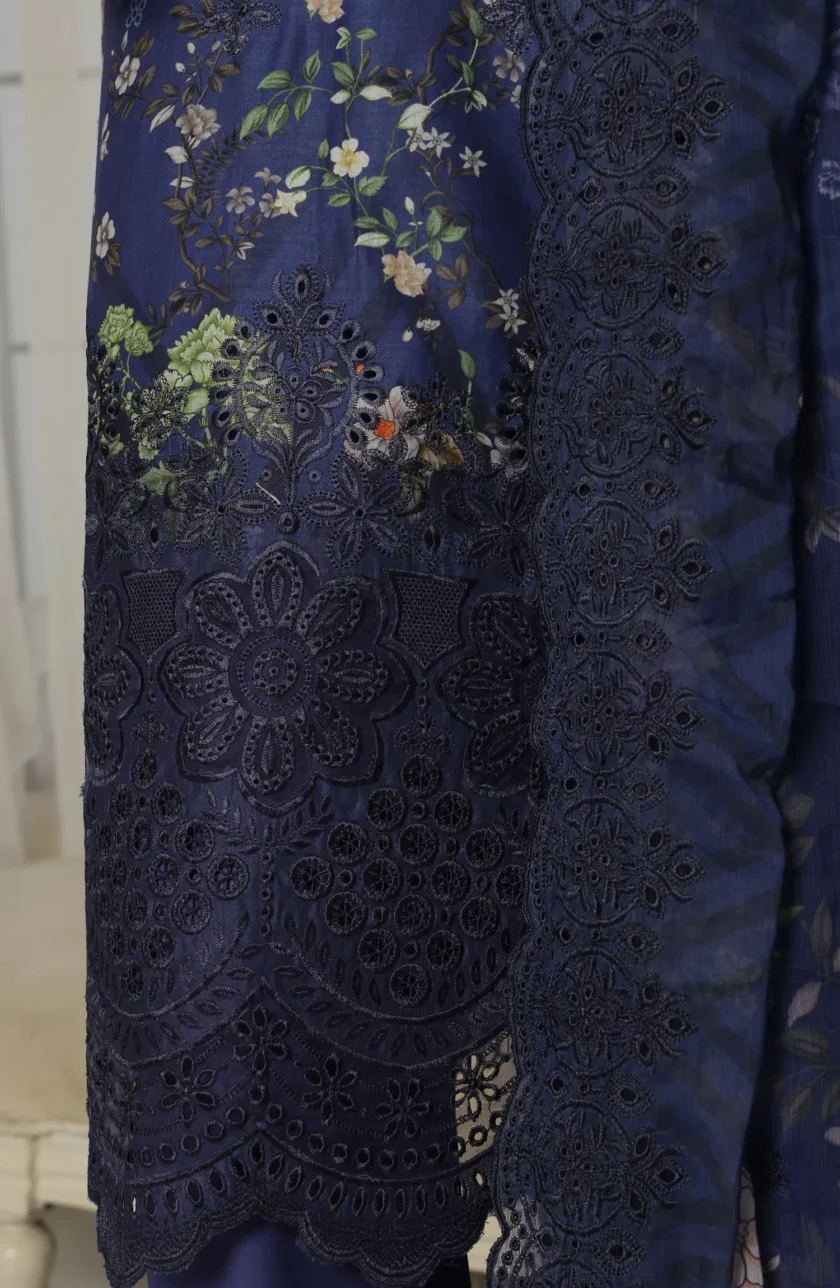 Stitched 3 Pc Embroidered Chikankari Lawn Dress Sadabahar SLFC05 - Image 5