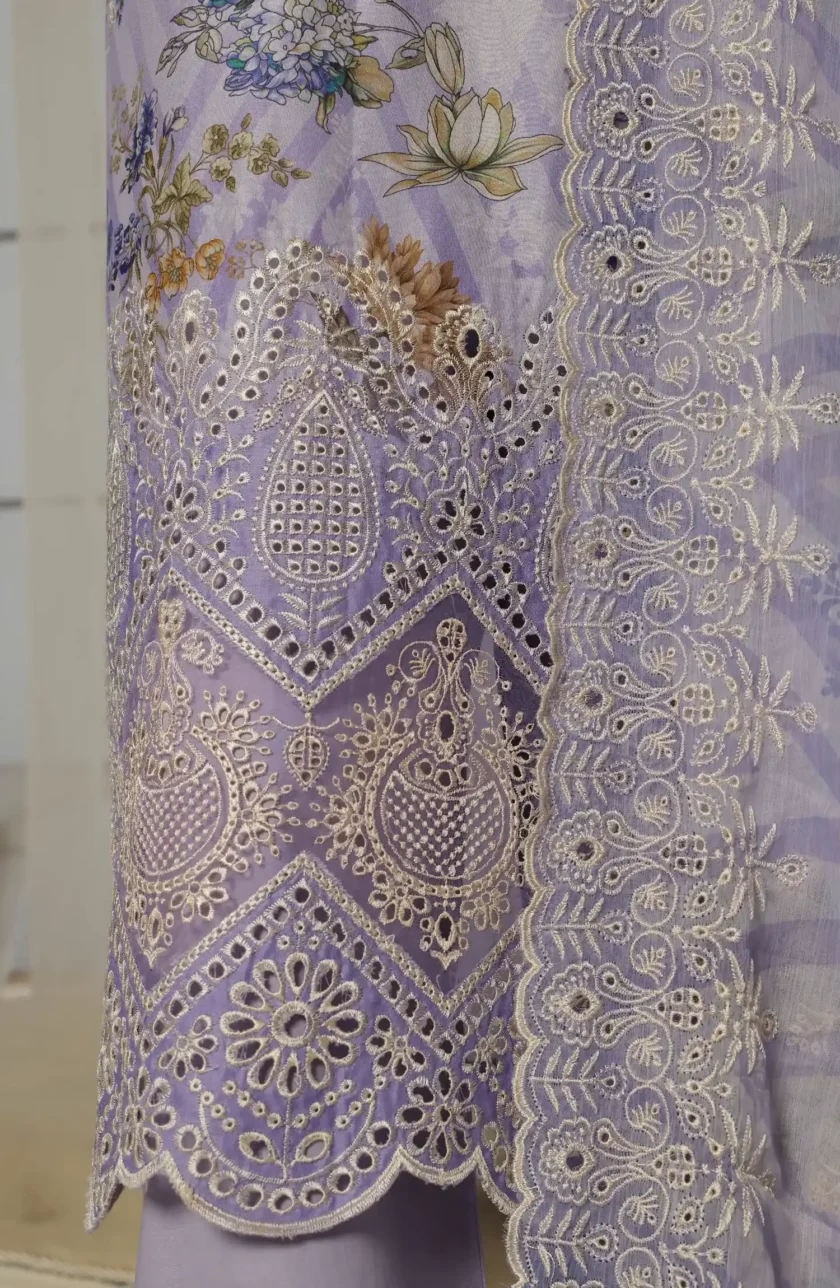 Stitched 3 Pc Embroidered Chikankari Lawn Dress Sadabahar SLFC02 - Image 4