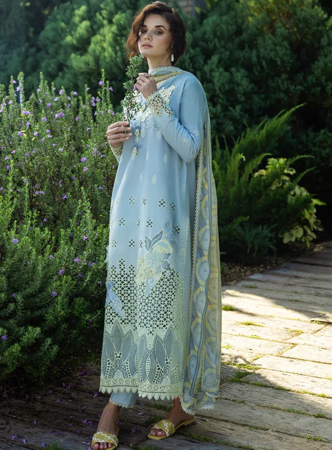 Unstitched 3 Piece Luxury Embroidered Lawn Dress Mushq Solace Intesa