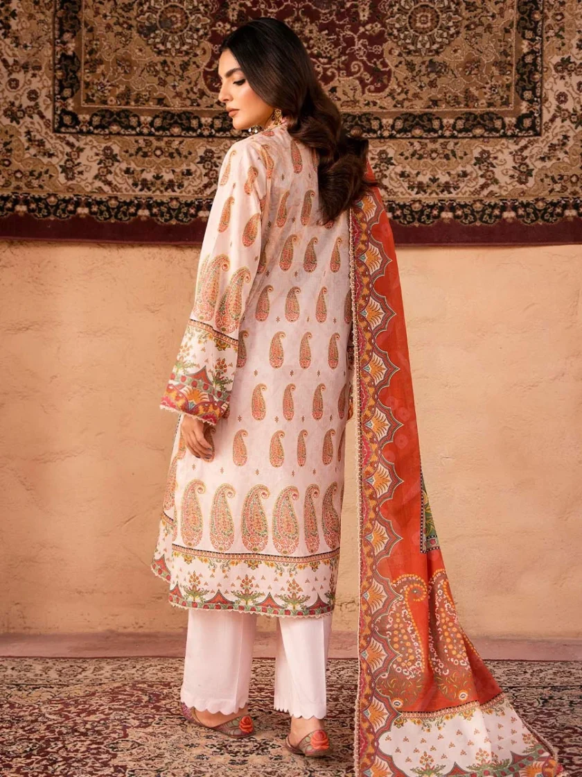 Unstitched 3Pc Embroidered Lawn Dress GullJee GulBano 03 - Image 2