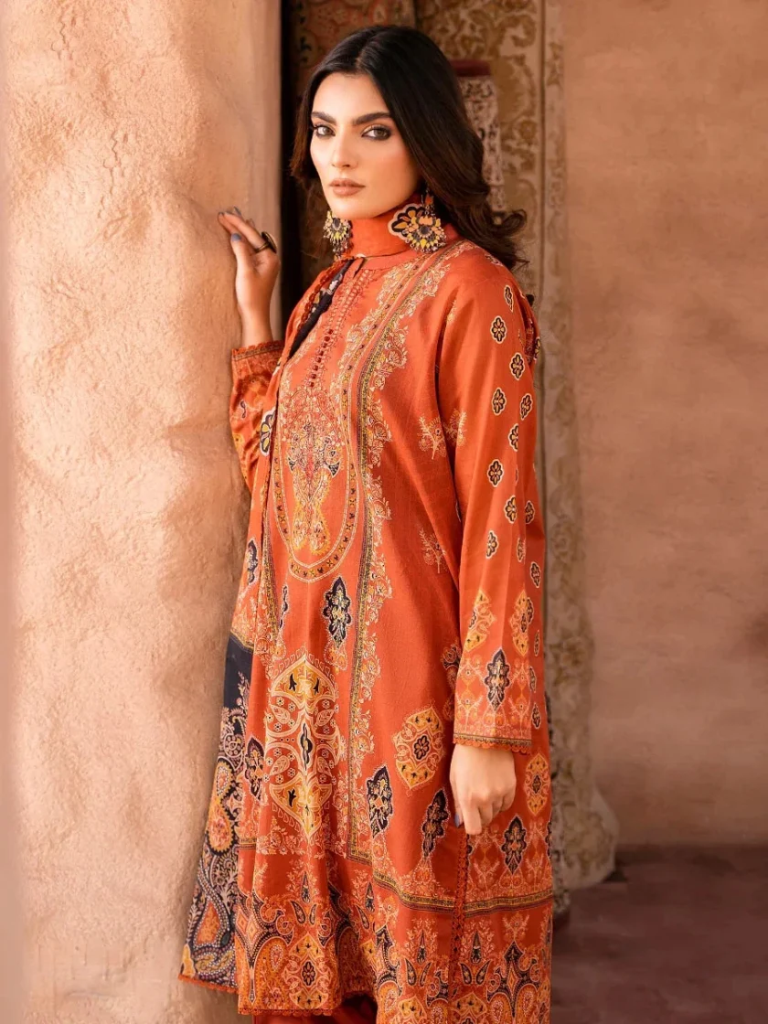 Unstitched 3Pc Embroidered Lawn Dress GullJee GulBano 05 - Image 3