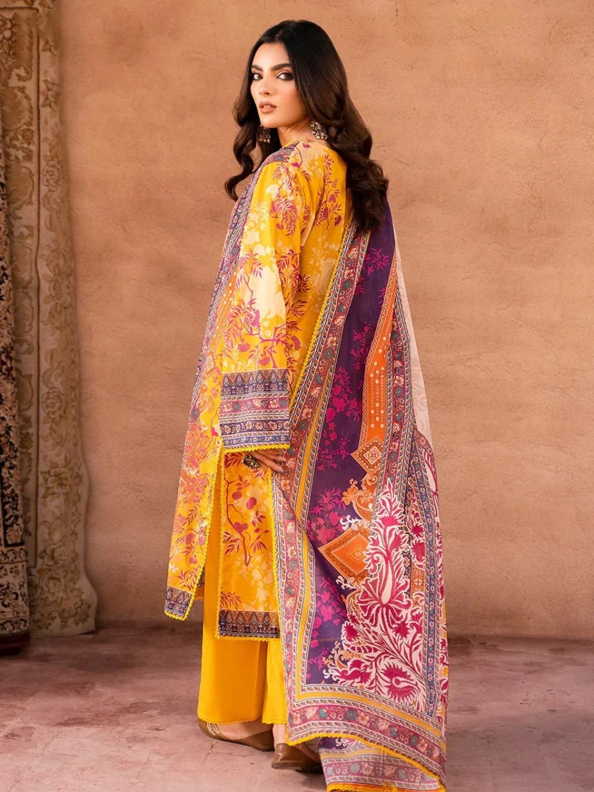 Unstitched 3Pc Embroidered Lawn Dress GullJee GulBano 06 - Image 2