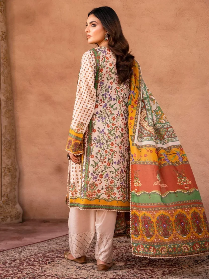 Unstitched 3Pc Embroidered Lawn Dress GullJee GulBano 07 - Image 2