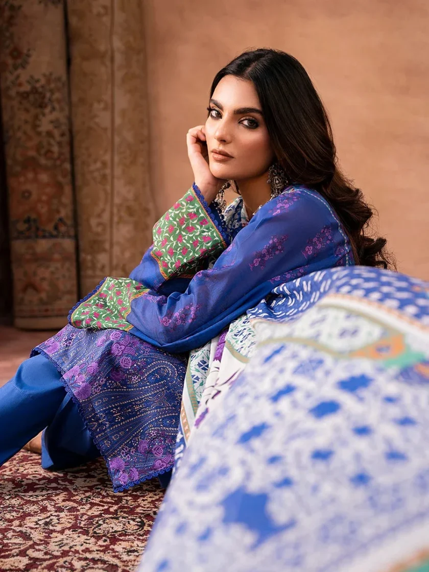 Unstitched 3Pc Embroidered Lawn Dress GullJee GulBano 08 - Image 3