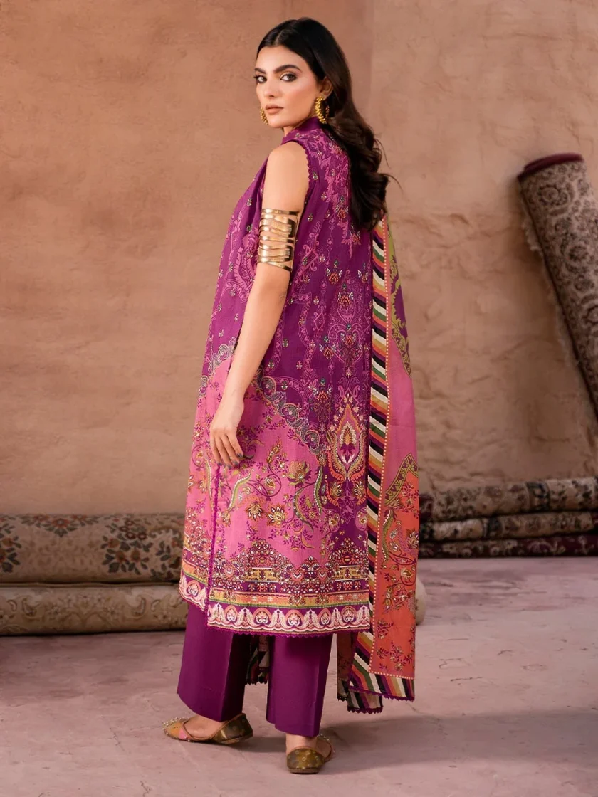 Unstitched 3Pc Embroidered Lawn Dress GullJee GulBano 09 - Image 2