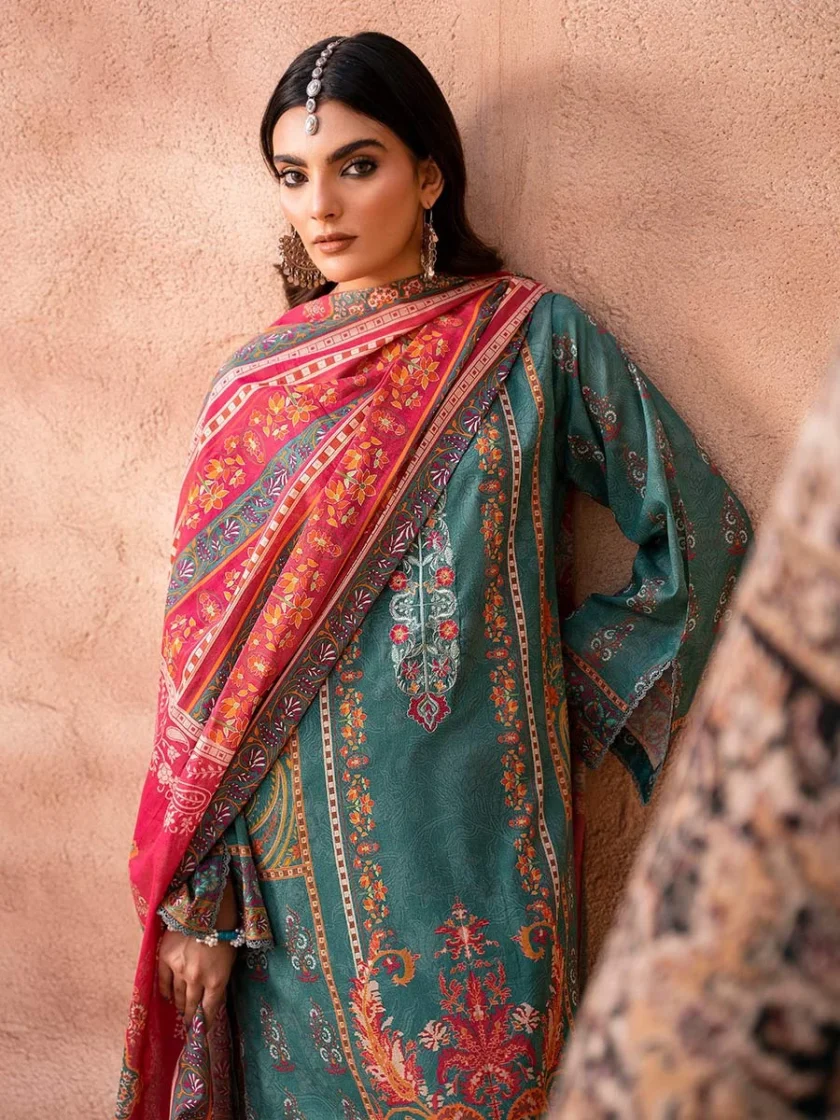 Unstitched 3Pc Embroidered Lawn Dress GullJee GulBano 11 - Image 3