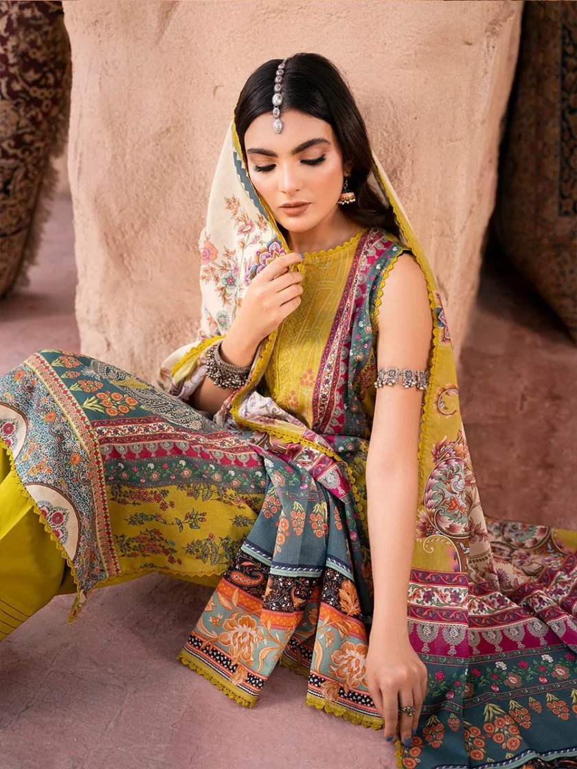 Unstitched 3Pc Embroidered Lawn Dress GullJee GulBano 12 - Image 3