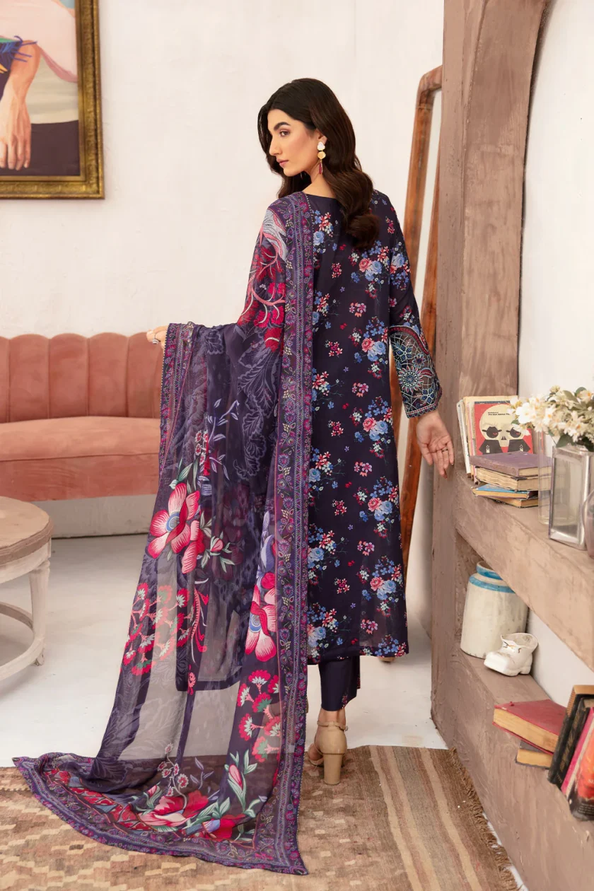 Unstitched 3Pc Embroidered Lawn Dress Ramsha Rangrez 701 - Image 2