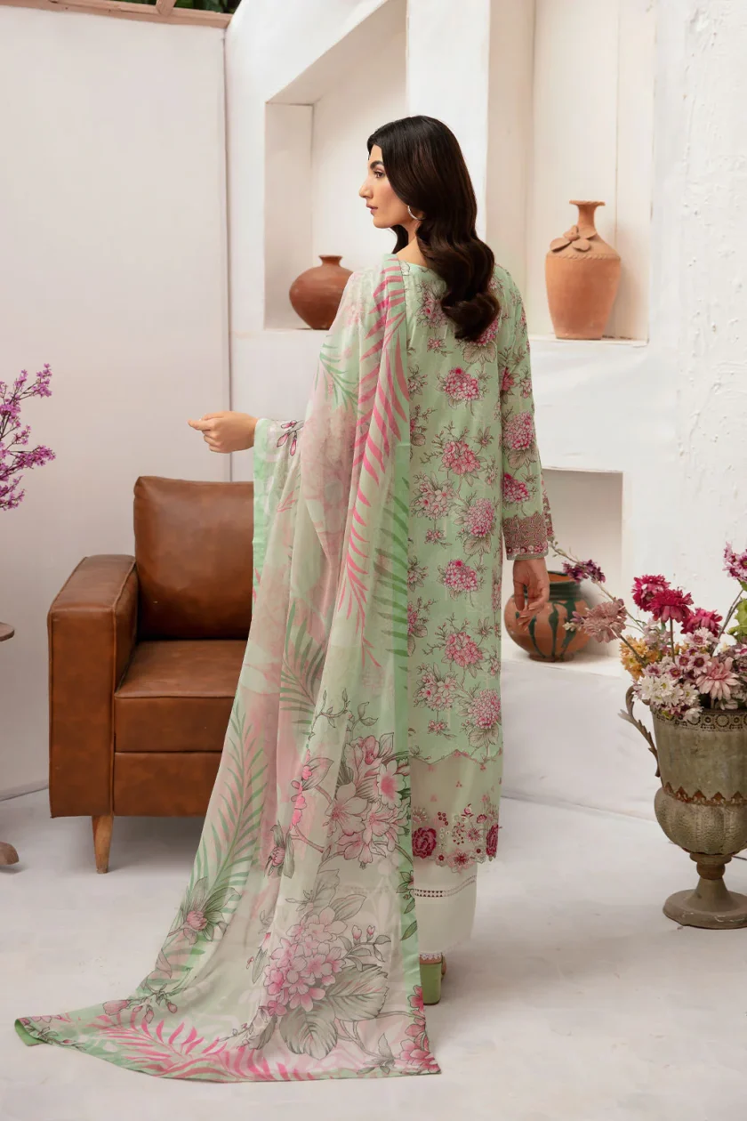 Unstitched 3Pc Embroidered Lawn Dress Ramsha Rangrez 702 - Image 4