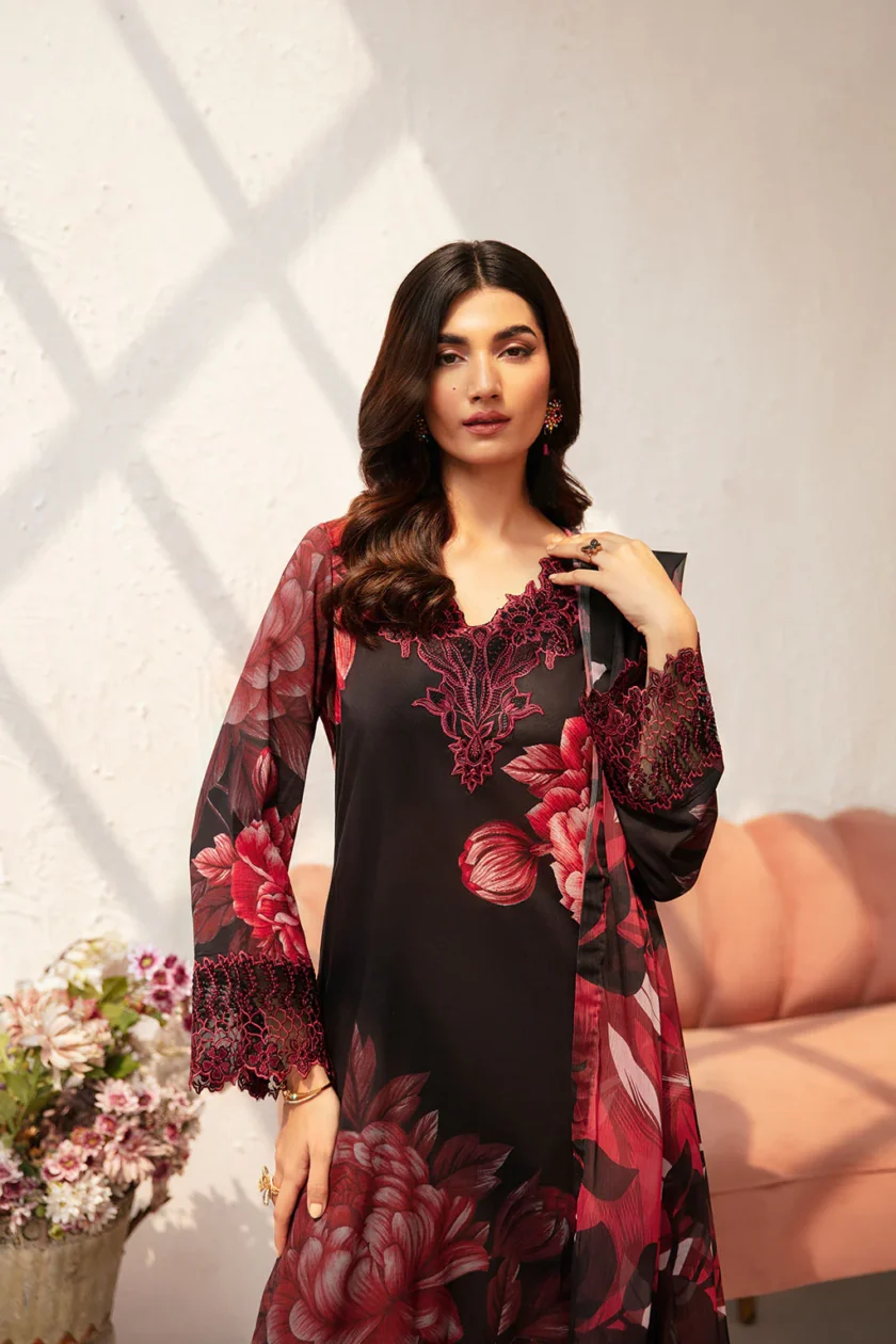 Unstitched 3Pc Embroidered Lawn Dress Ramsha Rangrez 703 - Image 2