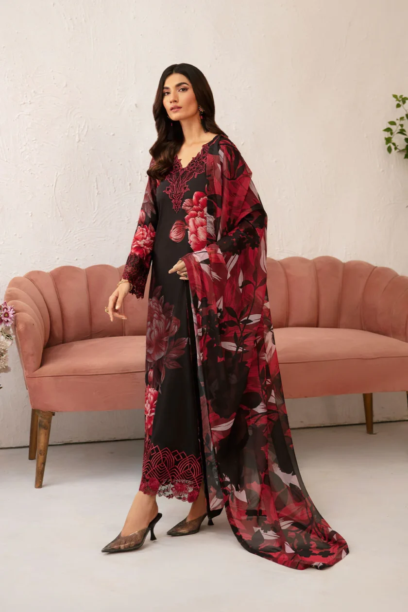 Unstitched 3Pc Embroidered Lawn Dress Ramsha Rangrez 703 - Image 3