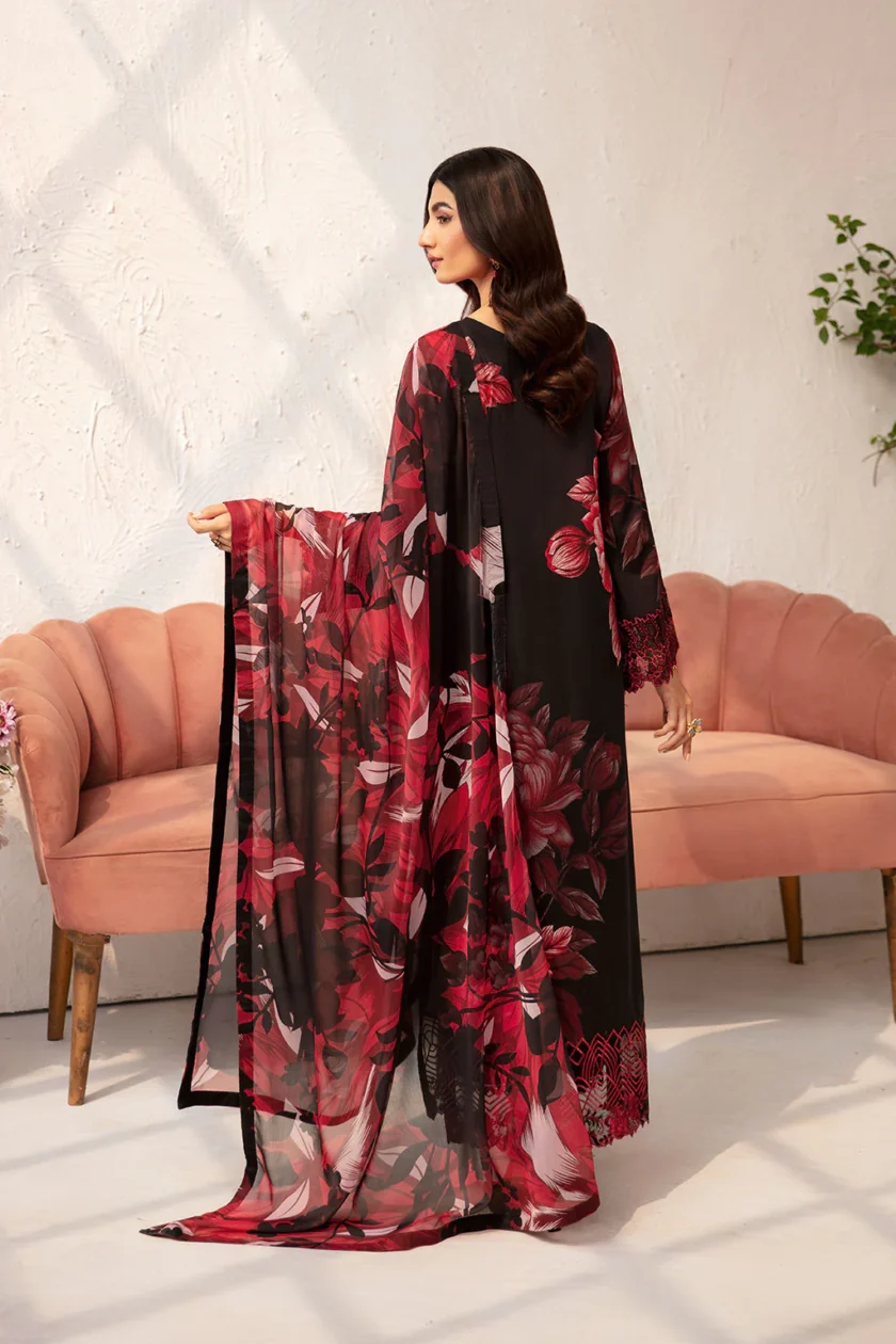 Unstitched 3Pc Embroidered Lawn Dress Ramsha Rangrez 703 - Image 4