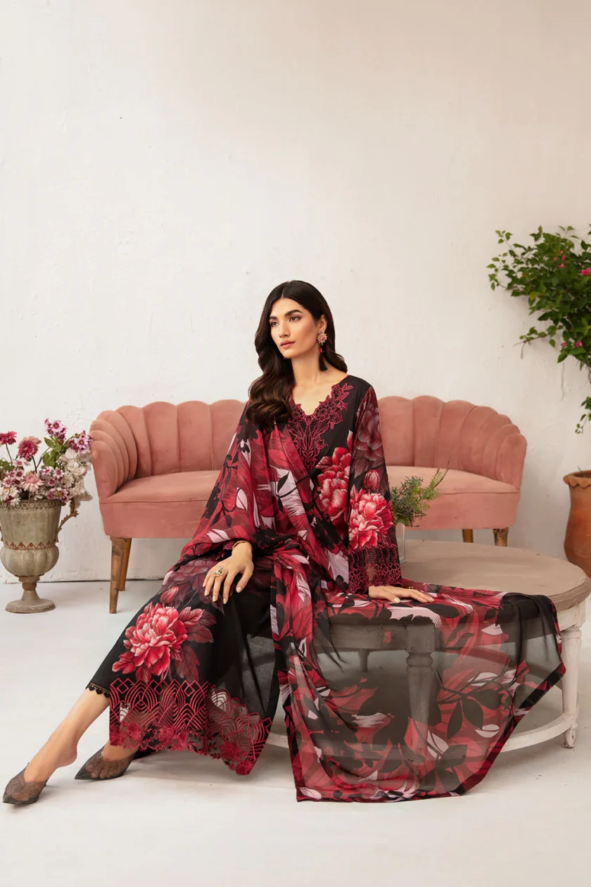 Unstitched 3Pc Embroidered Lawn Dress Ramsha Rangrez 703 - Image 5
