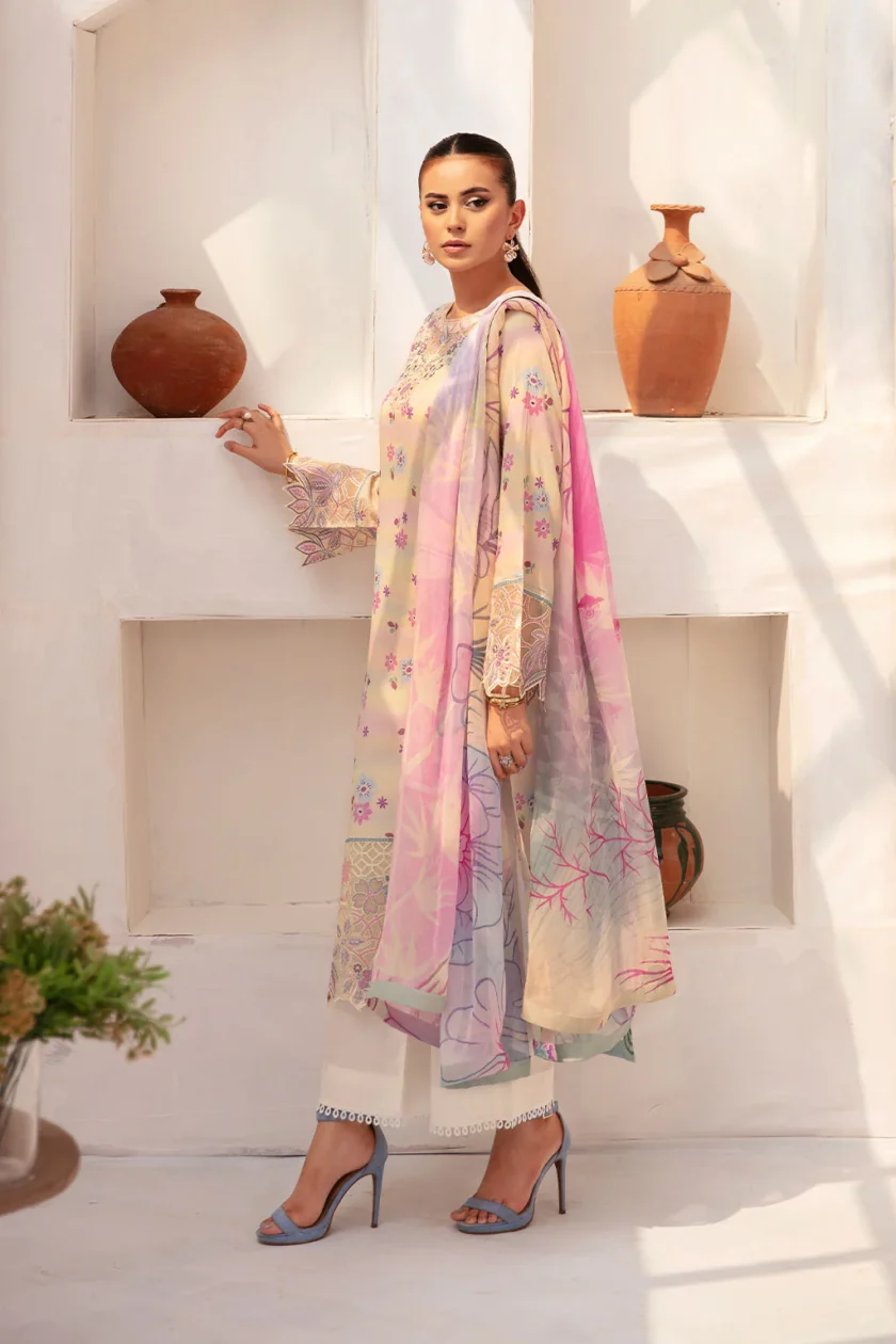 Unstitched 3Pc Embroidered Lawn Dress Ramsha Rangrez 704 - Image 2