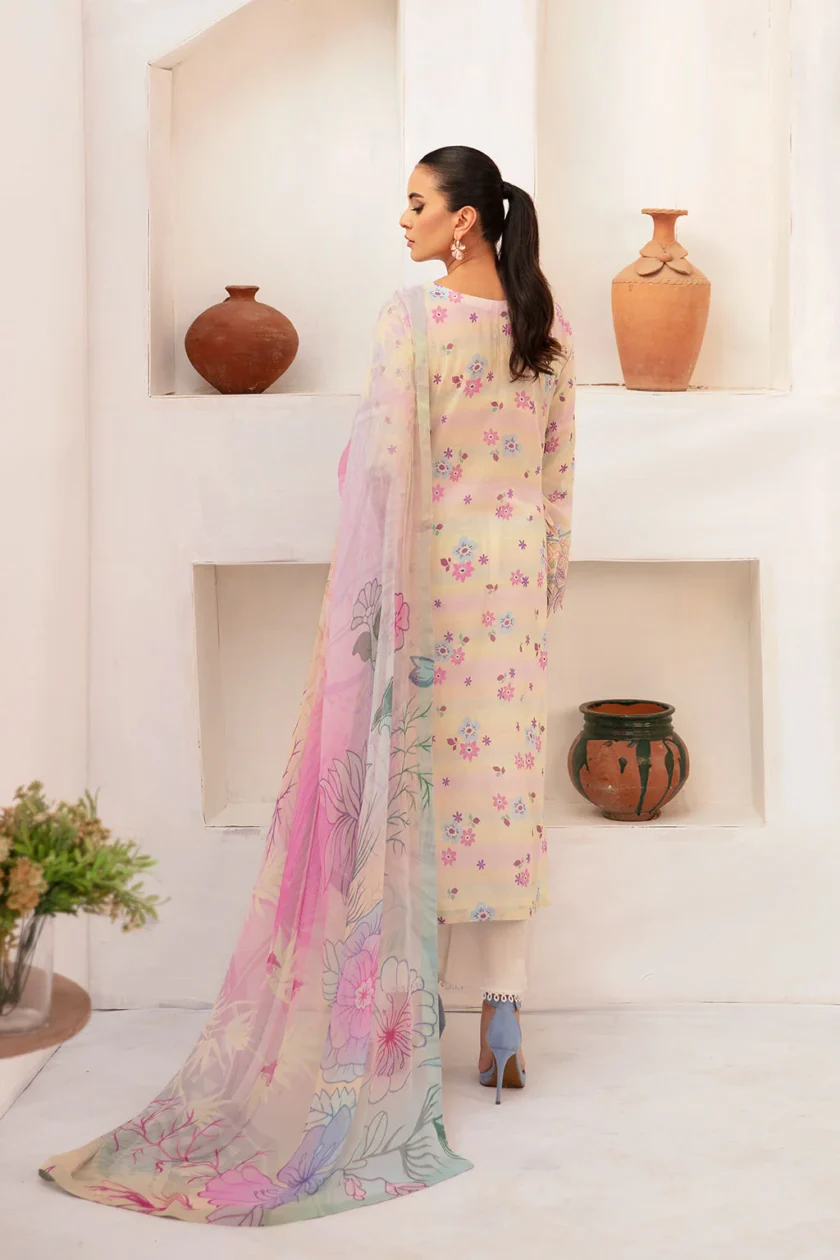 Unstitched 3Pc Embroidered Lawn Dress Ramsha Rangrez 704 - Image 3