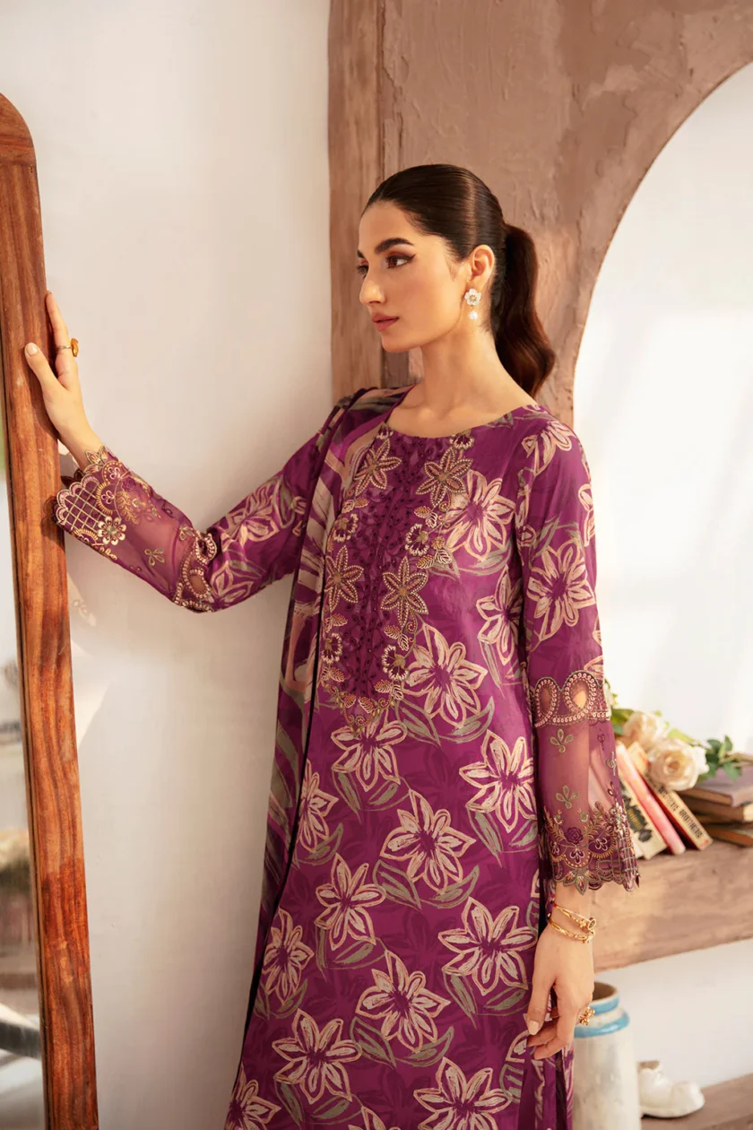 Unstitched 3Pc Embroidered Lawn Dress Ramsha Rangrez 705 - Image 2
