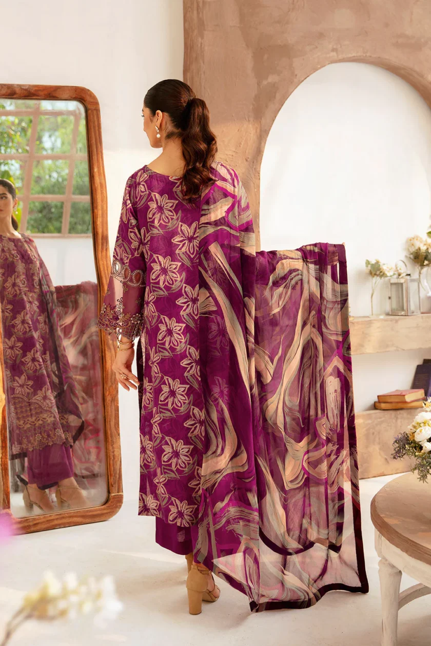 Unstitched 3Pc Embroidered Lawn Dress Ramsha Rangrez 705 - Image 3