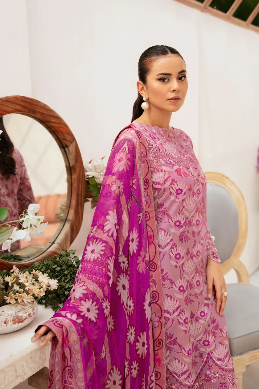 Unstitched 3Pc Embroidered Lawn Dress Ramsha Rangrez 706 - Image 2