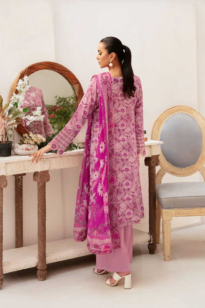 Unstitched 3Pc Embroidered Lawn Dress Ramsha Rangrez 706 - Image 3