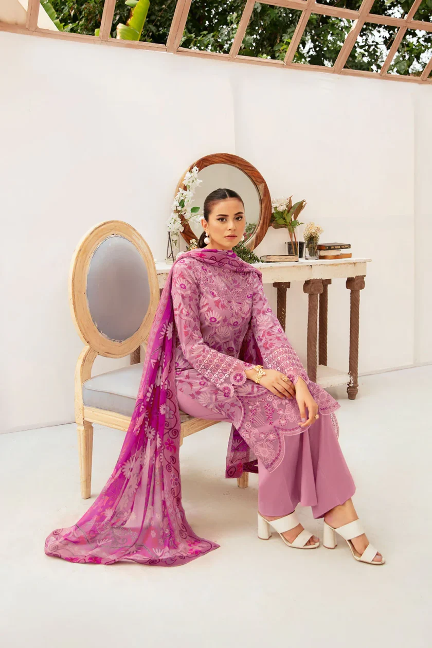 Unstitched 3Pc Embroidered Lawn Dress Ramsha Rangrez 706 - Image 4