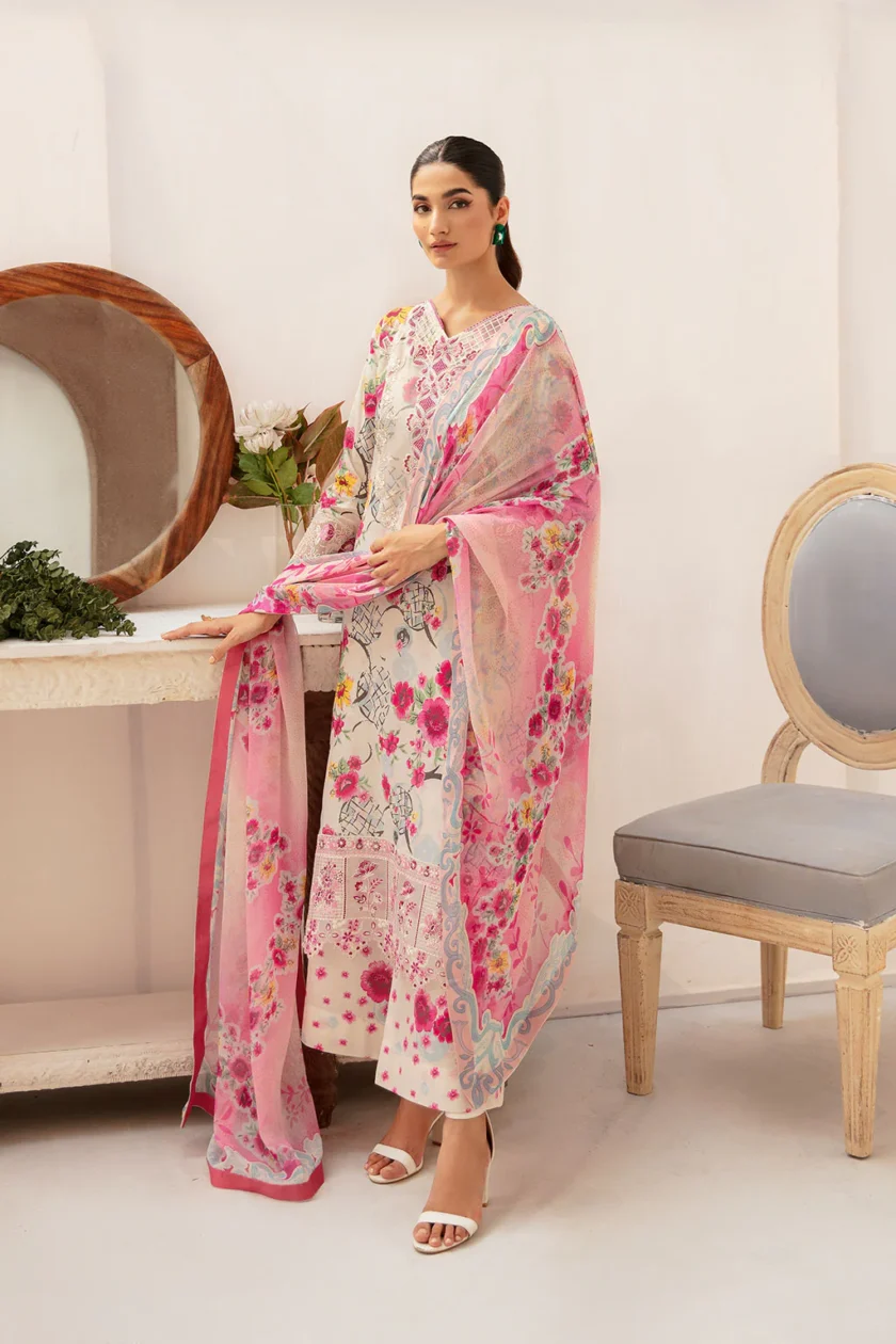 Unstitched 3Pc Embroidered Lawn Dress Ramsha Rangrez 707 - Image 2