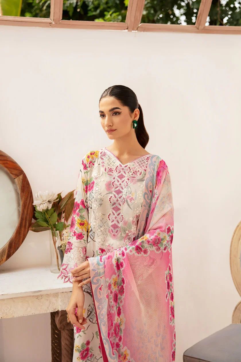 Unstitched 3Pc Embroidered Lawn Dress Ramsha Rangrez 707 - Image 3