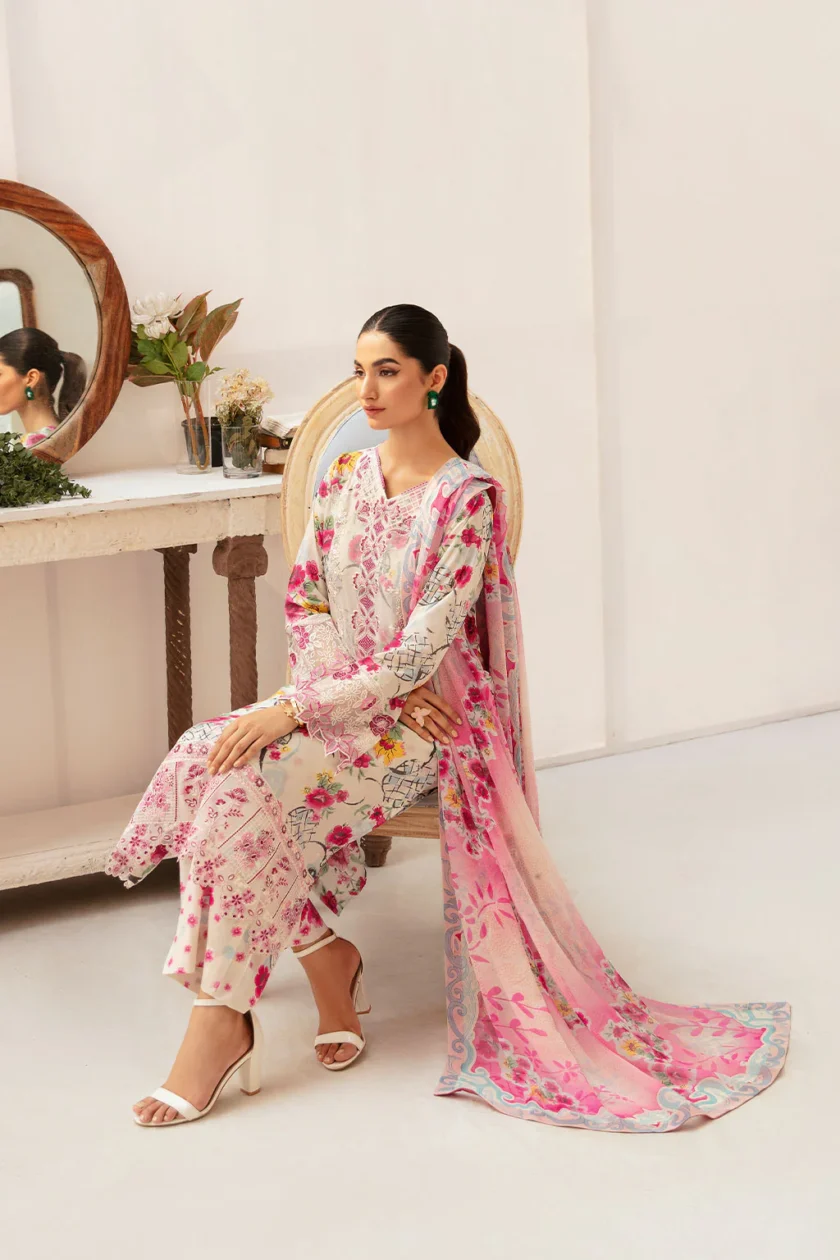 Unstitched 3Pc Embroidered Lawn Dress Ramsha Rangrez 707 - Image 5