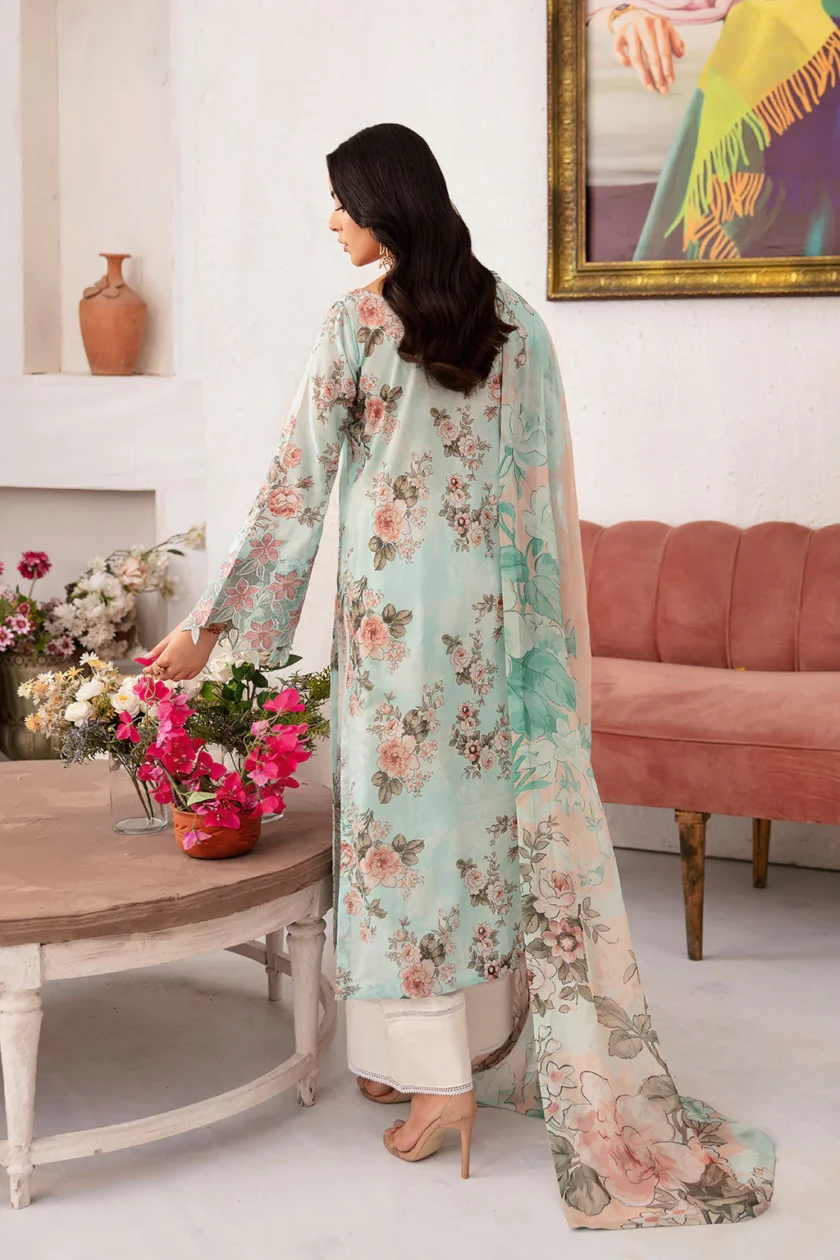 Unstitched 3Pc Embroidered Lawn Dress Ramsha Rangrez 709 - Image 4