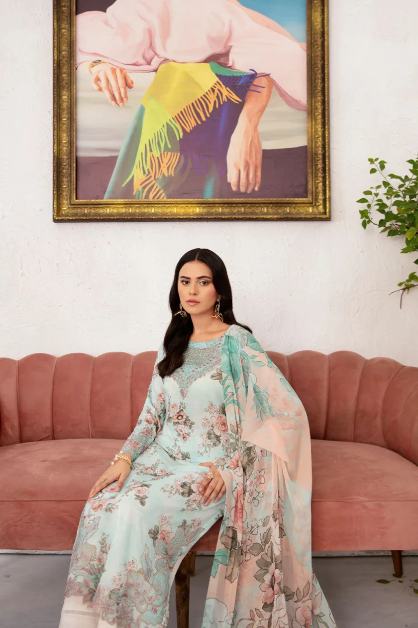 Unstitched 3Pc Embroidered Lawn Dress Ramsha Rangrez 709 - Image 5