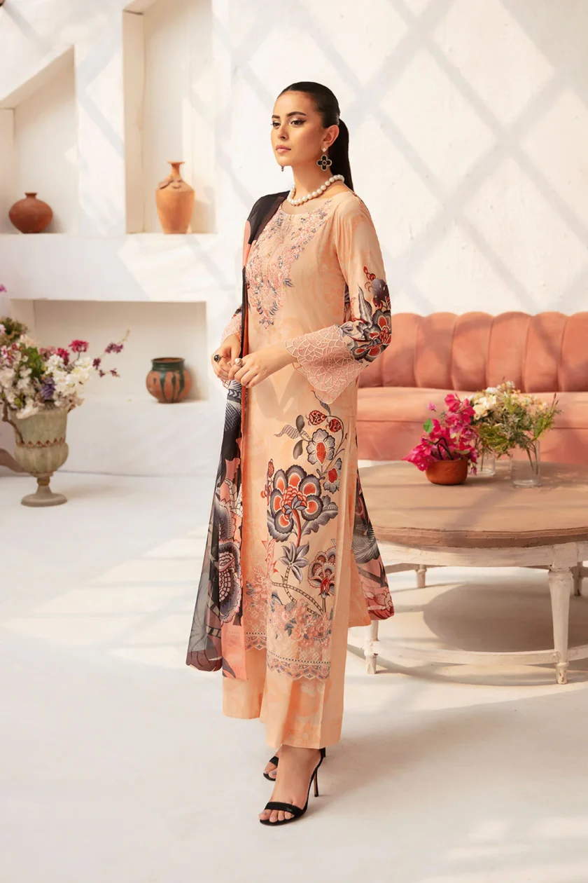 Unstitched 3Pc Embroidered Lawn Dress Ramsha Rangrez 710 - Image 2
