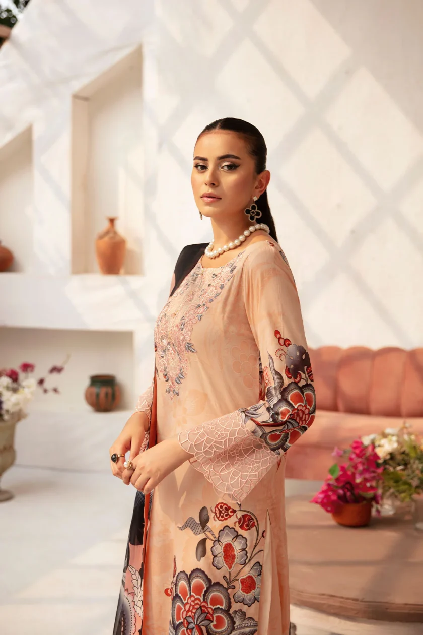 Unstitched 3Pc Embroidered Lawn Dress Ramsha Rangrez 710 - Image 3