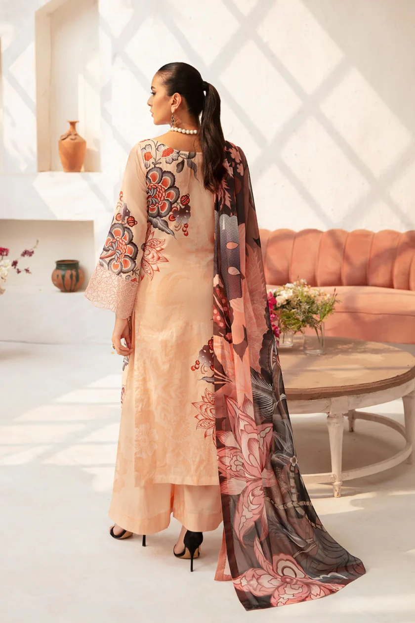 Unstitched 3Pc Embroidered Lawn Dress Ramsha Rangrez 710 - Image 4