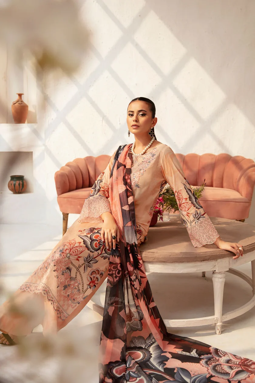 Unstitched 3Pc Embroidered Lawn Dress Ramsha Rangrez 710 - Image 5