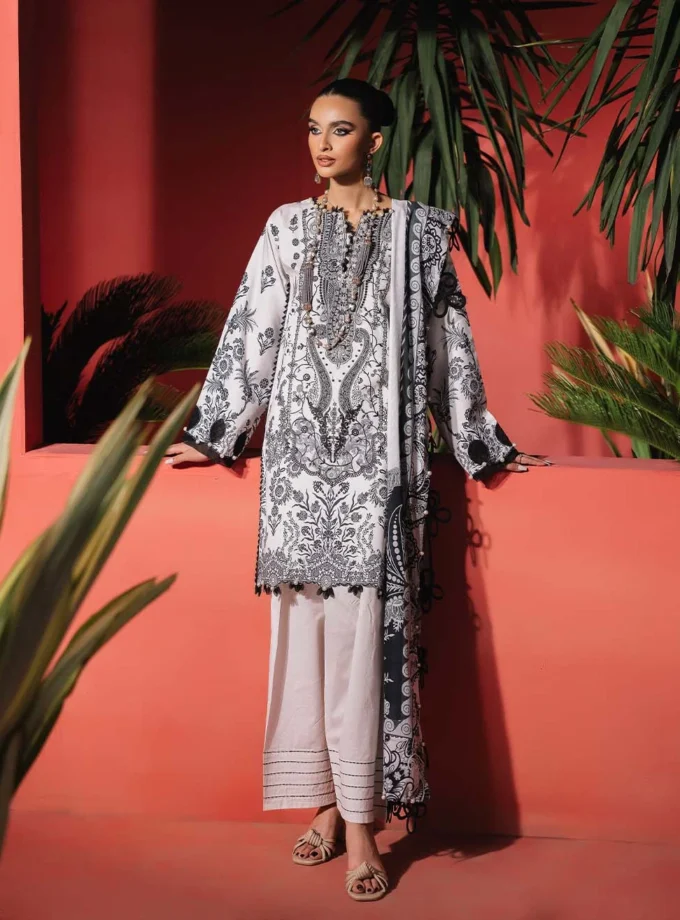 Unstitched 3 Piece Embroidered Lawn Dress Off White Jade Urbane