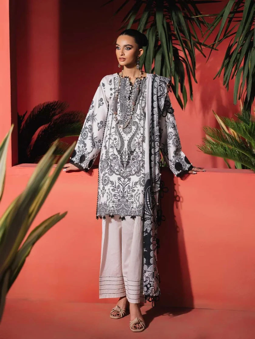 Unstitched 3 Piece Embroidered Lawn Dress Off White Jade Urbane