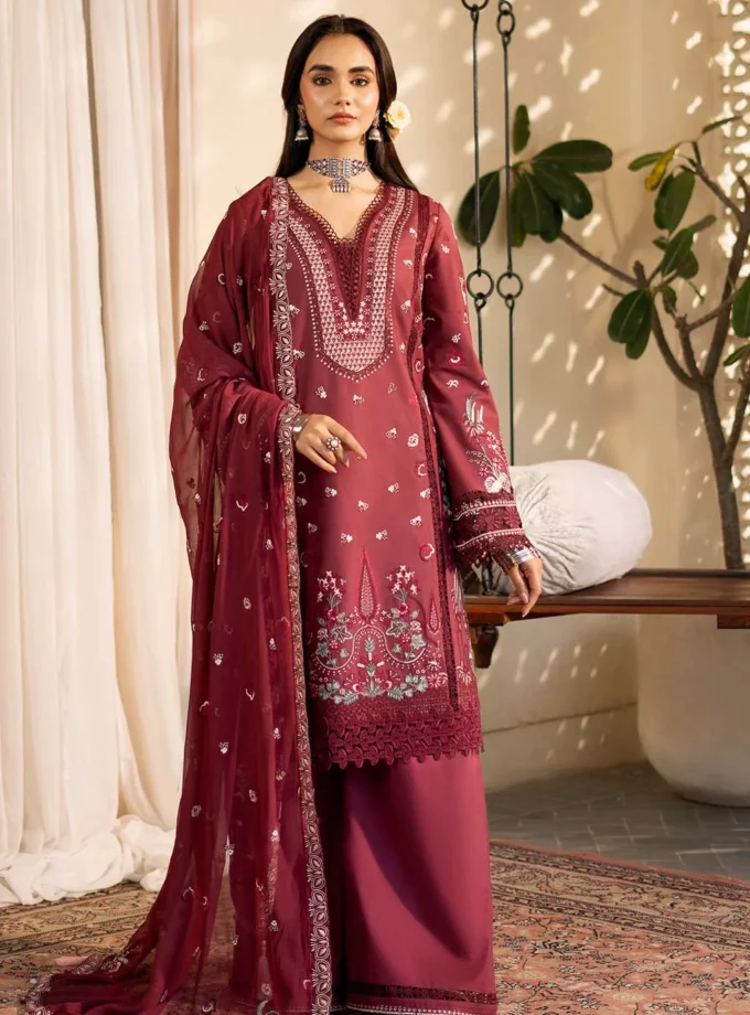 Unstitched 3 Piece Embroidered Luxury Lawn Dress Nayirah Sajni Zarposh